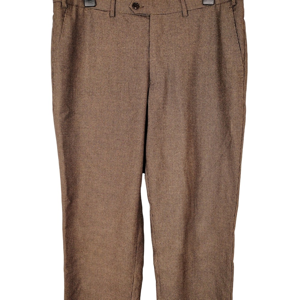 Luciano Natazzi Mens 36S Brown Houndstooth Modern Fit Dress Pants Trousers 305‎